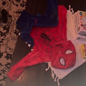 Spider-Themed Red and Blue Kids fleece onesie